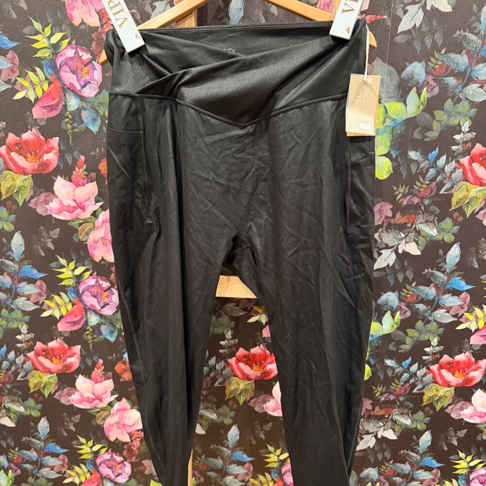 Popflex Crisscross Hourglass Faux Leather Leggings